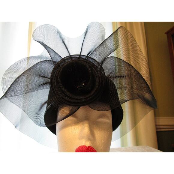 Geo W. Bollman Vintage Ladies Black Hat Classy Mesh Pillbox main image 11